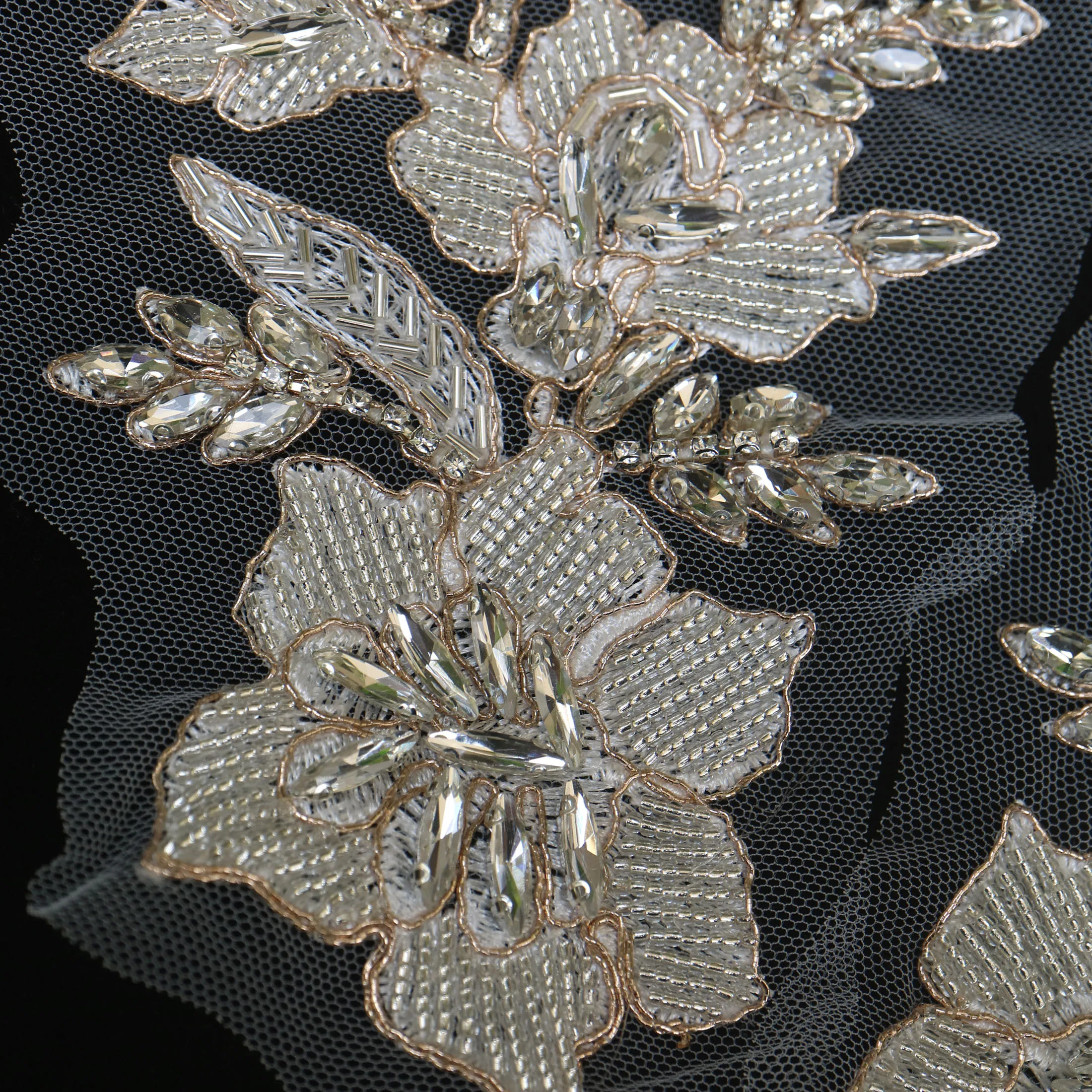 2 Stück/Paar Luxuriöse Glas-Strass-Perlen-Applikationen für Kleidung, DIY-Applikationen zum Aufnähen, Blumenapplikationen für Hochzeitskleider, Stickerei – Detail 8