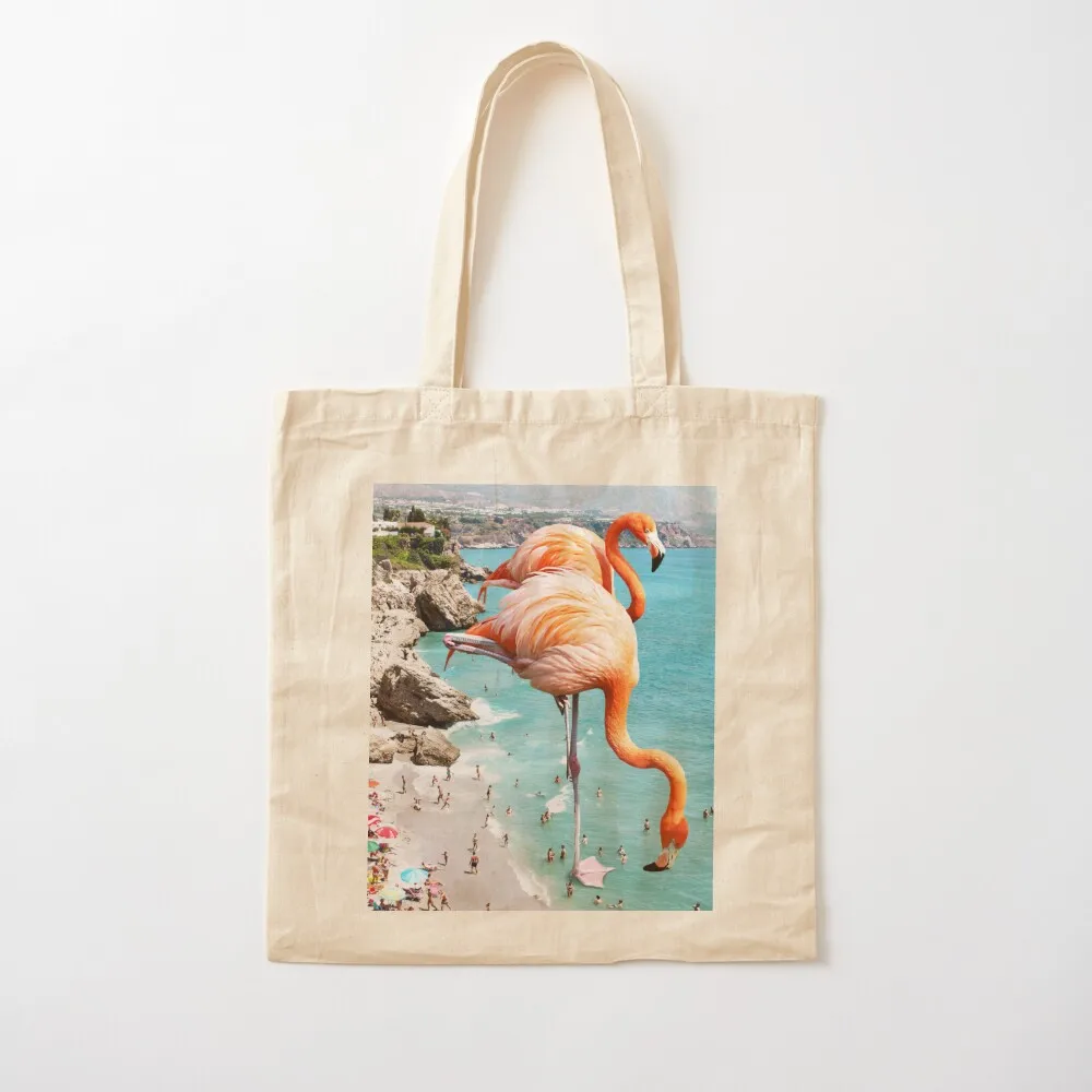 

Flamingos on the Beach, Wildlife Surrealism Birds, Nature Flamingo Fantasy Beach Summer Photography Tote Bag