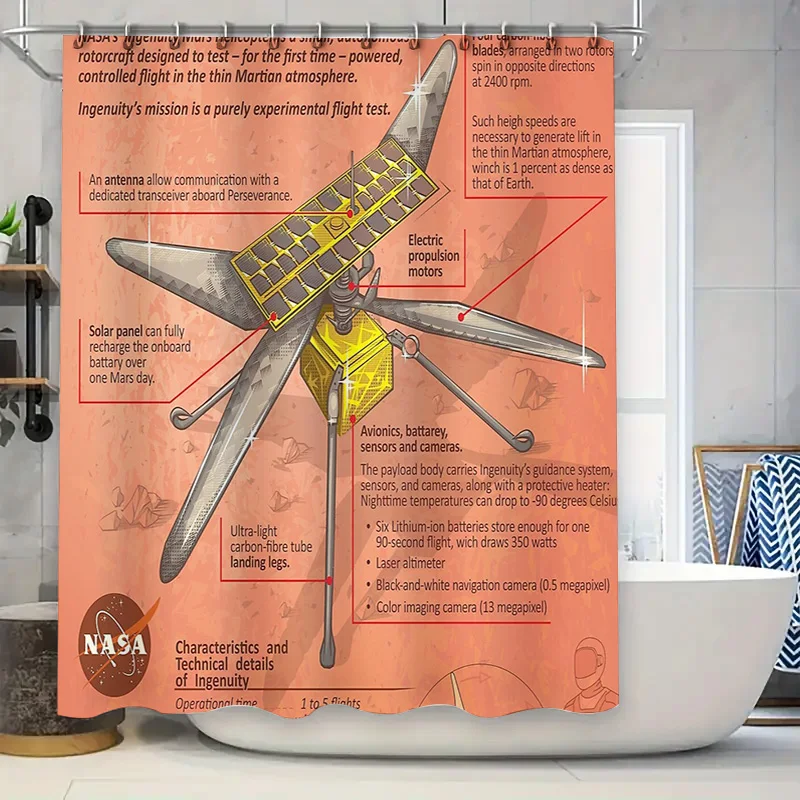 

Mars Rover Curiosity Shower Curtain Space Exploration Science Decor NASA Galaxy Universe Home Decor Artistic Design