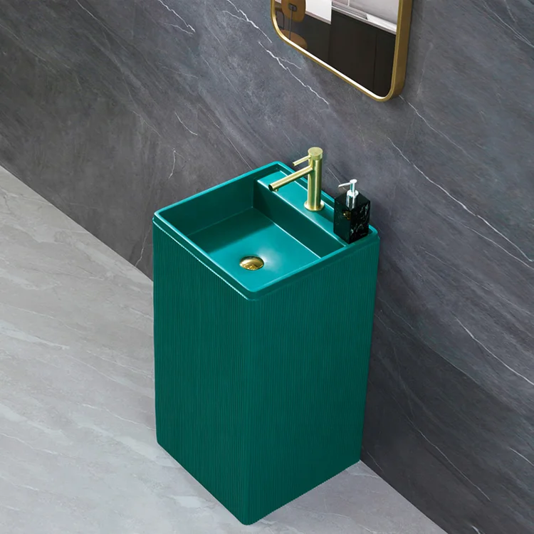 Luxury Hotel Green Color Freestanding Hand Wash Basin solid surface artificial stone bathroom sink pedestal basin