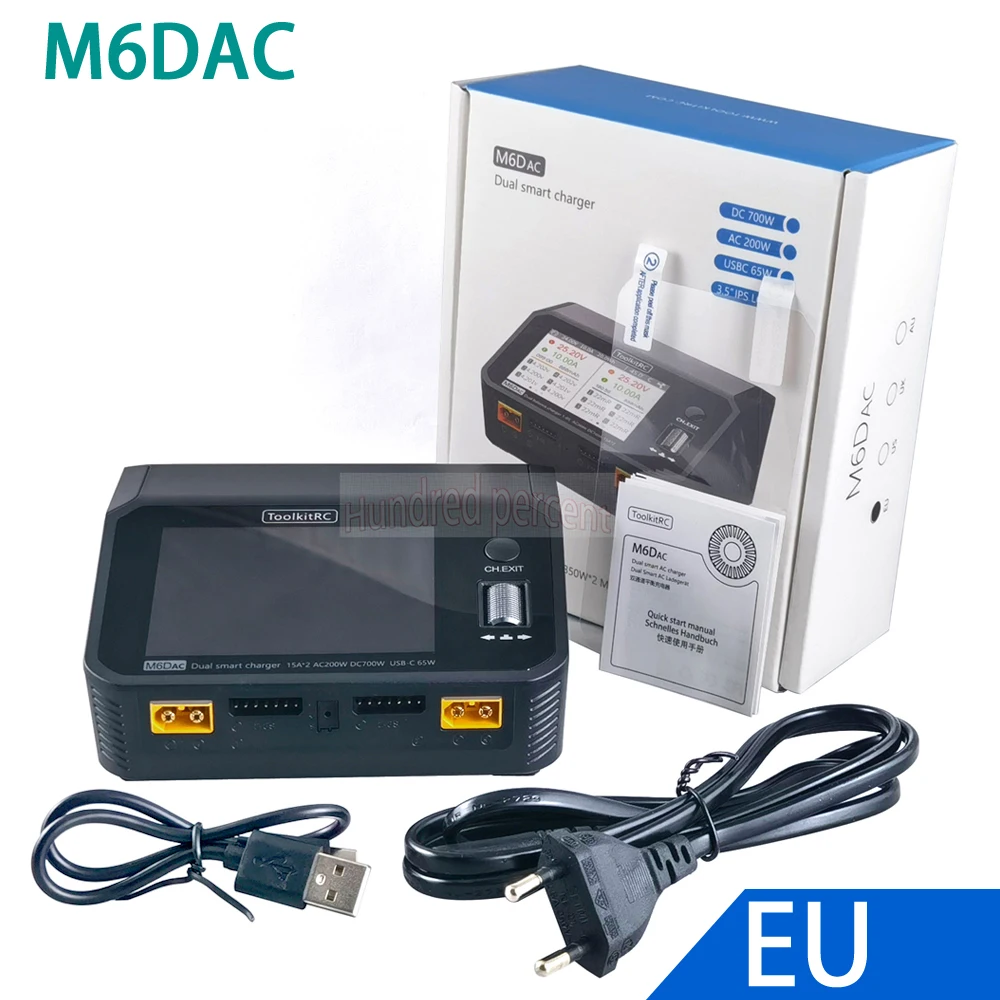 ToolkitRC M6DAC Dual Channel Smart Lipo Batterijlader Ontlader AC 200W DC 350WX2 15A voor 1-6S LiHV PD 65W