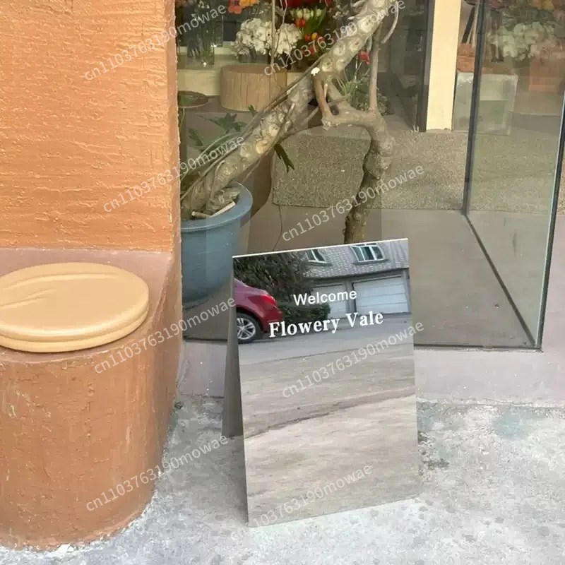 Floor-standing Stainless Steel Signboard Standing Photo Punching Mirror Billboard Coffee Shop Display Board