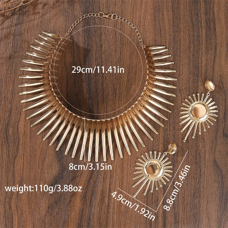 Fashion  Jewelry Set Gold Color Metal Big Exaggerated Torque Choker Earrings Set Jewelry African Punk Gifts