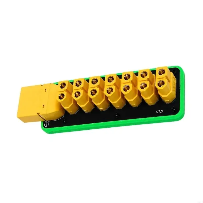 HX5E Power Distribution Board with XT90 Input, Seven Output Layout and Polarity Symbols for Model Wiring Project Use