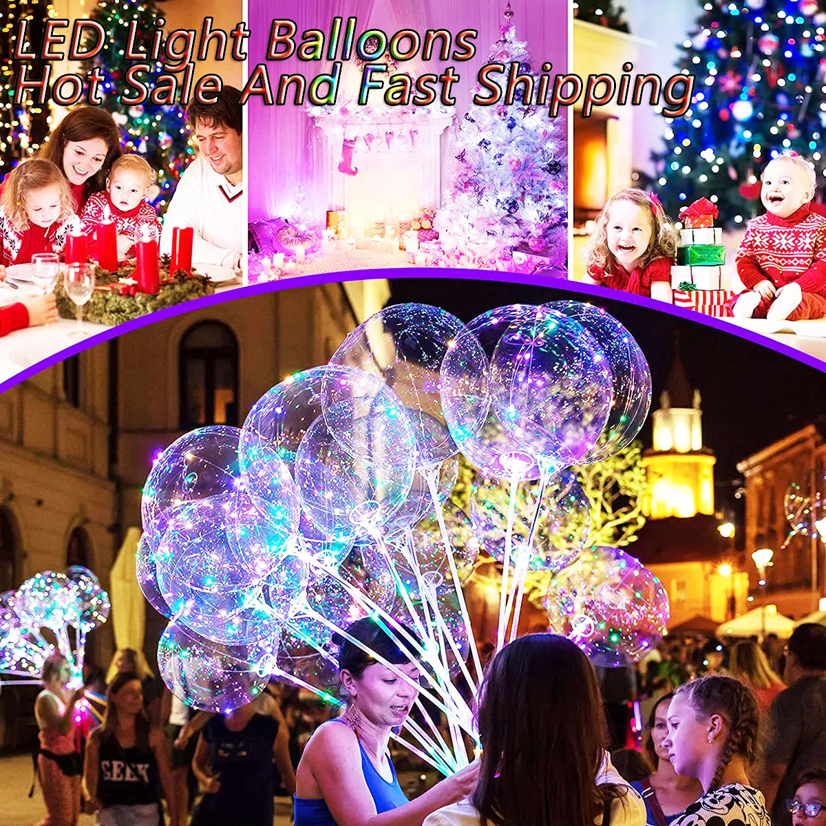 Luminous Bobo Balloons LED Clear Inflatable Helium Balloons with Sticks Wedding Birthday Party Decorations Kids Lights Toys