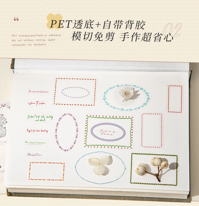 Journal GO 10 Stück Traumhafte Blumenrand-Aufkleber Ästhetische Rahmen-Sticker für Scrapbooking Journaling Deko-Materialien Karten-Bastelarbeiten Abziehbilder – Detail 7