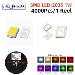 SMD LED 2835, 1W, 레드, 블루, 그린, 웜 화이트, 옐로우, 고출력 LED 램프 비즈, 발광 다이오드, 고휘도 품질, 4000 개