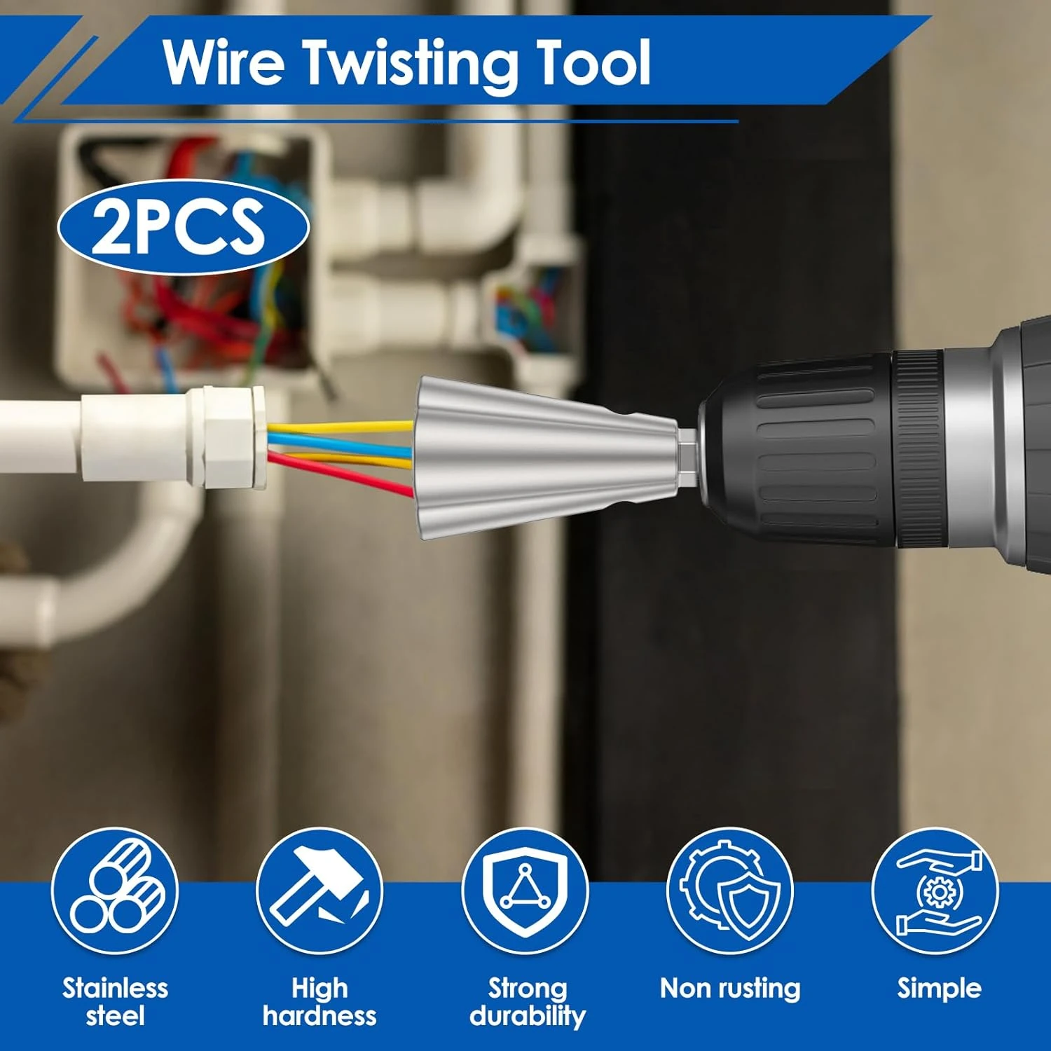 2 Pcs Wire Twisting Tool Set - Automatic Wire Nut Twister and Connector Driver, 2-6 Way Twist Wire Connector for 1.5/2.5/4/6 Sq