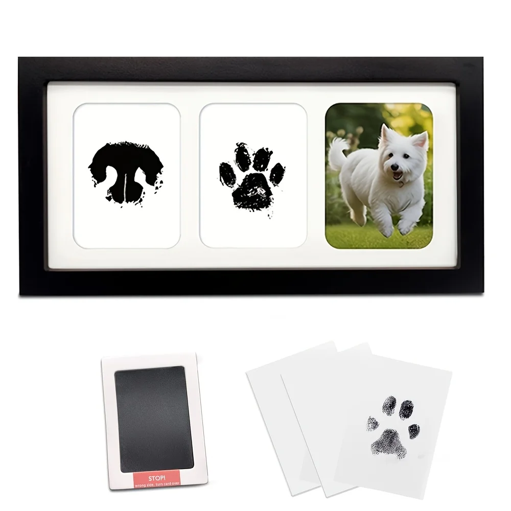 Pet Paw Print & Photo Frame Kit Clean-Touch Inkless Pad for Dogs & Cats Baby Hands Footprint Paw Keepsake Memory Display