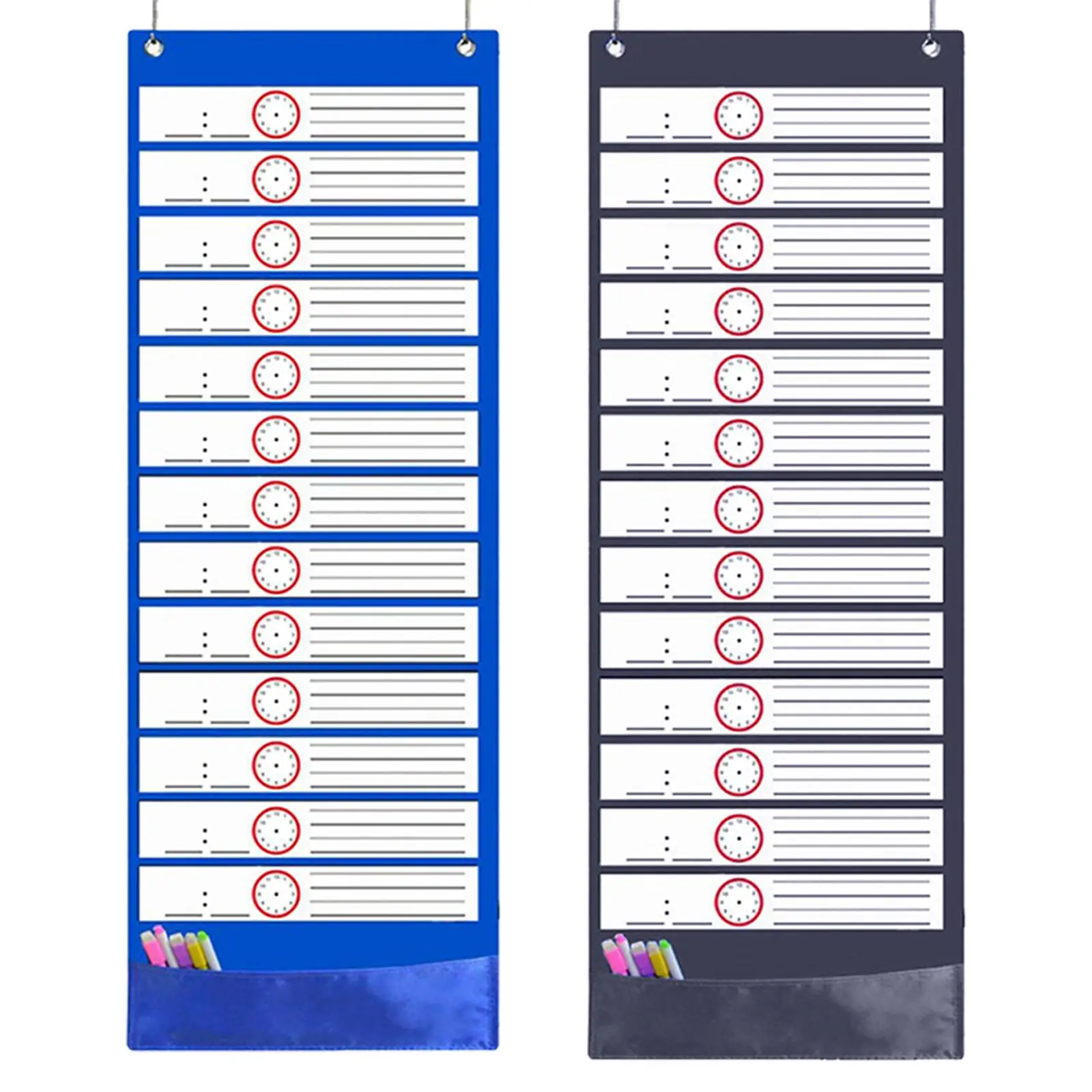 Gráfico diário do programa com 18 cartões brancos secos, sobre a montagem porta para o escritório