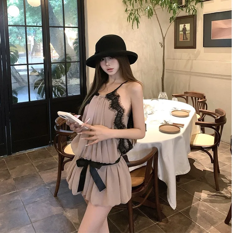 Falda romántica de empalme de encaje para mujer, cinturón colgante Dr Ne, estilo coreano, novedad de verano, Faion A-Line Dr