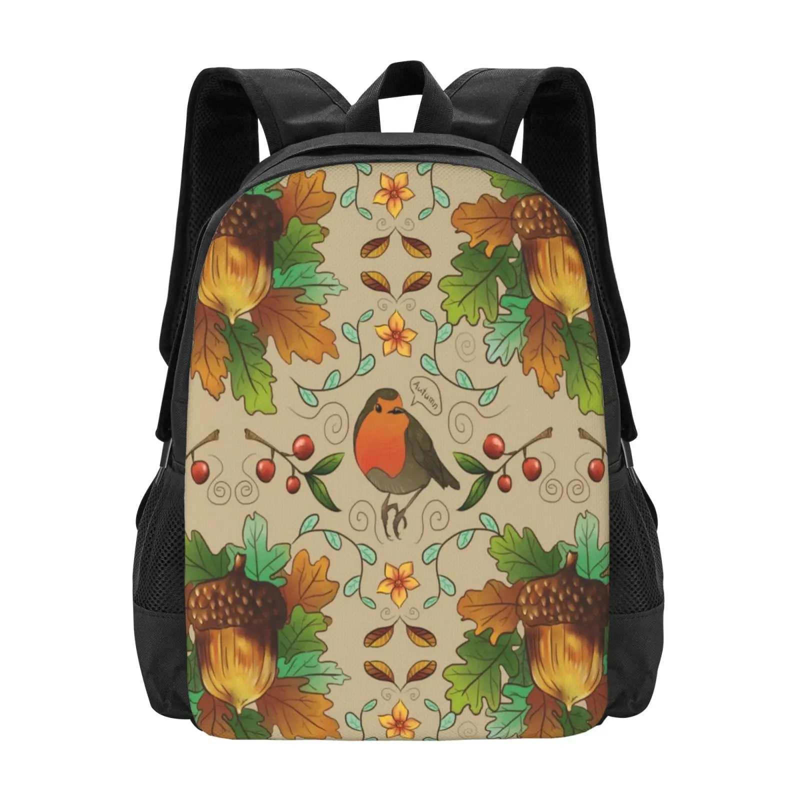 Autumn Robin Pattern Hot Sale Schoolbag Backpack Fashion Bags Robin Little Bird Tiny Cute Autun Fall Winter Red Orange Warm