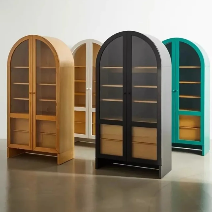 American light luxury solid wood bookcase floor-to-ceiling bookshelf living room modern glass door display cabinet wall locker