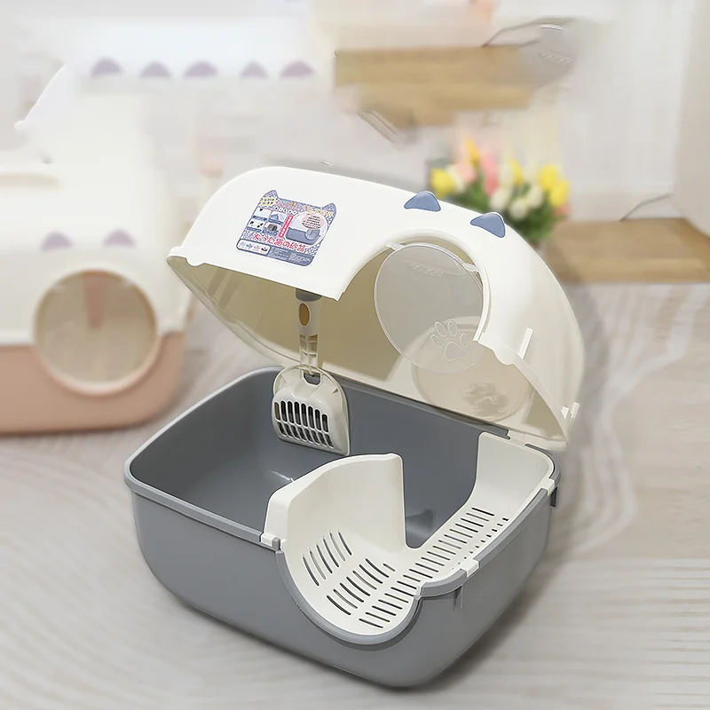 MOFESIPI Long Channel Litter Box Fully Enclosed Large Cat Toilet Anti-splash Cats Tray With Spoon Clean Cats Litter Basin Tray