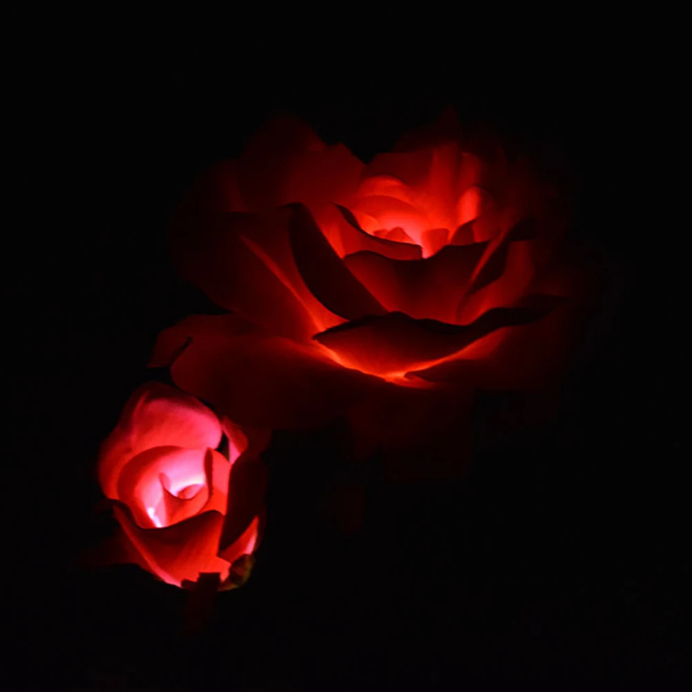 

2 Pcs Simulated Rose Lantern Solar Garden Lights for outside Decorative Landscape Lamp Pink