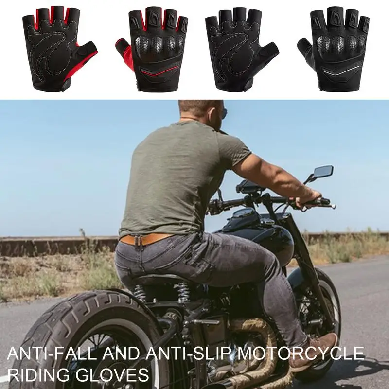 Padded Motorcycle Gloves Motorcycle Protective Gloves Non-slip Sweat-Proof Half Finger Riding Gloves Woven Shell For Summer