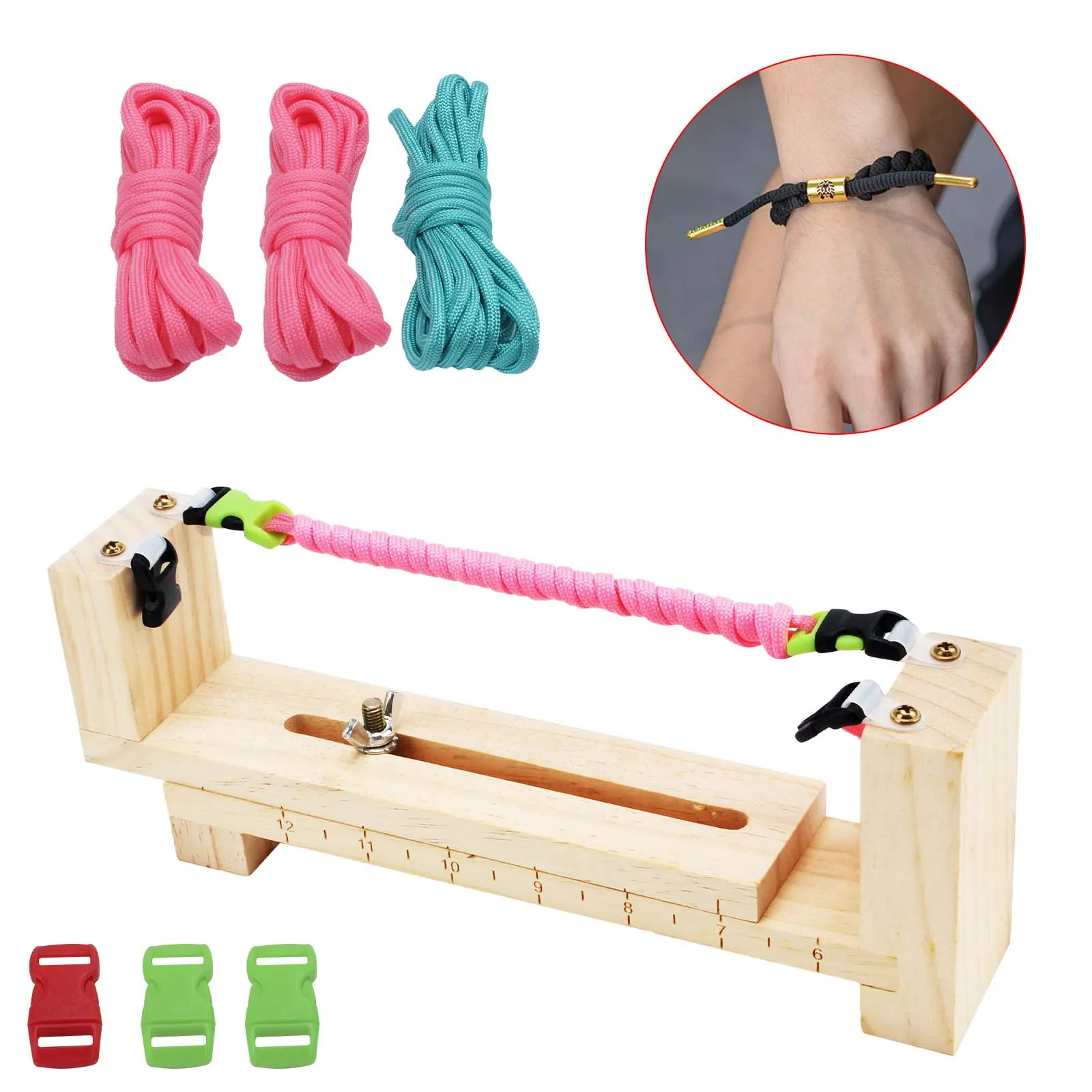 

Jig Bracelet Maker Set Side Release Plastic Buckles Parachute Cords,Wristband Maker,Paracord Braiding Solid Wood Knit Weaving