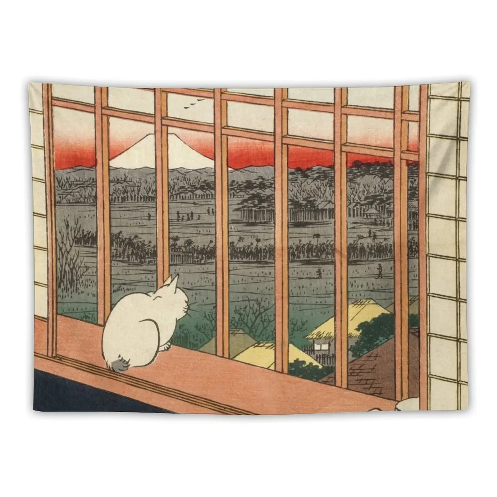 Cat at the window, Hiroshige Tapestry Bedroom Deco For Bedroom On The Wall Art Mural Tapestry