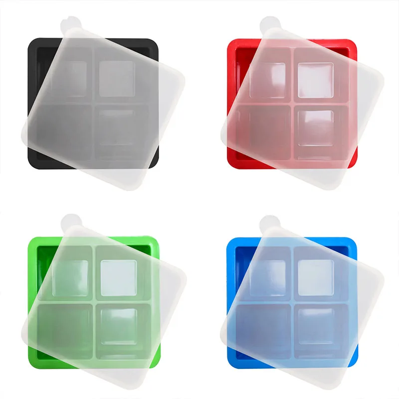 4 Grid Big Ice Tray Mold Box Large Food Grade Silicone Ice Cube Square Tray Mold Diy Bar Pub Wine Ice Blocks Maker Model