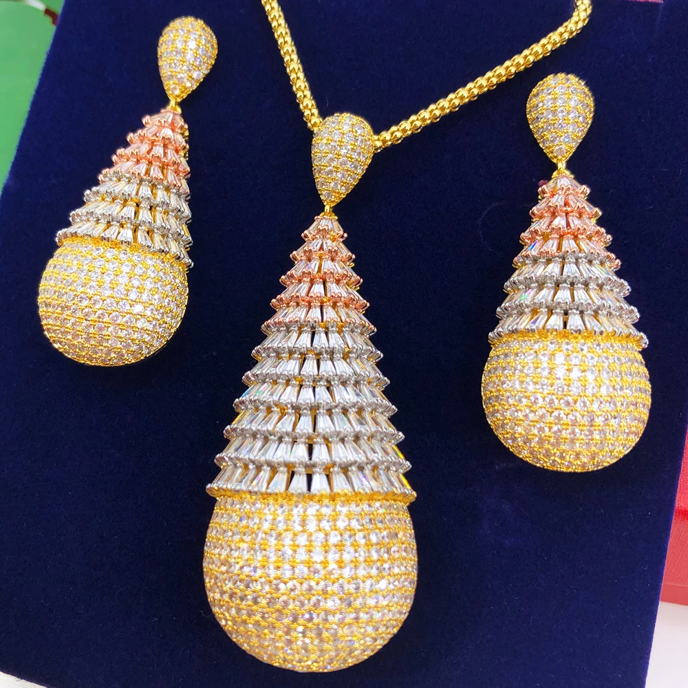 

Missvikki Luxury Long Drop Necklace Earrings Jewelry Sets Super CZ for Noble Women Bridal Wedding Gorgeous Sparkling Best Gift