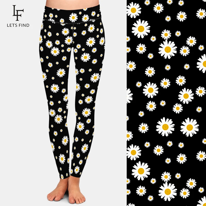 LETSFIND-Leggings con estampado de margaritas para mujer, pantalones elásticos de cintura alta, a la moda, para Fitness