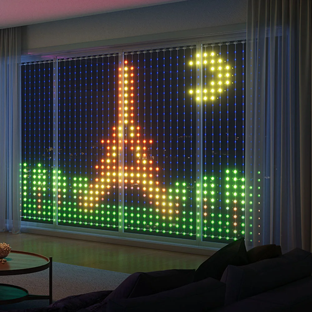 عيد الميلاد ضوء الذكية أضواء الستار LED App التحكم في مزامنة الموسيقى DIY نمط IP67 مقاوم للماء لديكور الحفلات الداخلية والخارجية