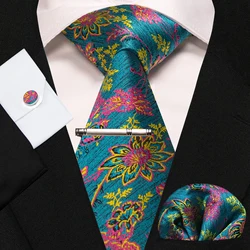 8cm Silk Mens Ties Green Black Ties Plaid Stripe Necktie Pocket Square Cufflinks Tie Clips Set Men's Wedding Business Party Tie