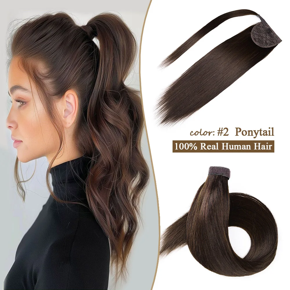 

Human Ponytail Hair Extensions Brazilian Remy Human Hair Extensions Wrap Around Hair Magic Paste Invisible Straight Ponytails