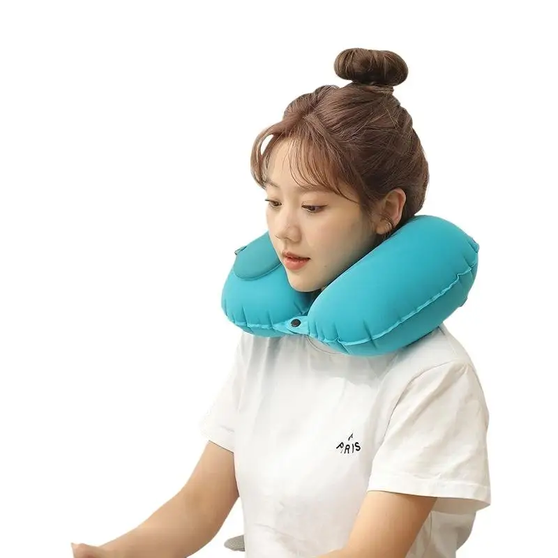 Portable Inflatable Neck Pillow Flocking Self-Filled Foldable 1PC Suitable for Airplane Trip Car Ride Nap view 5