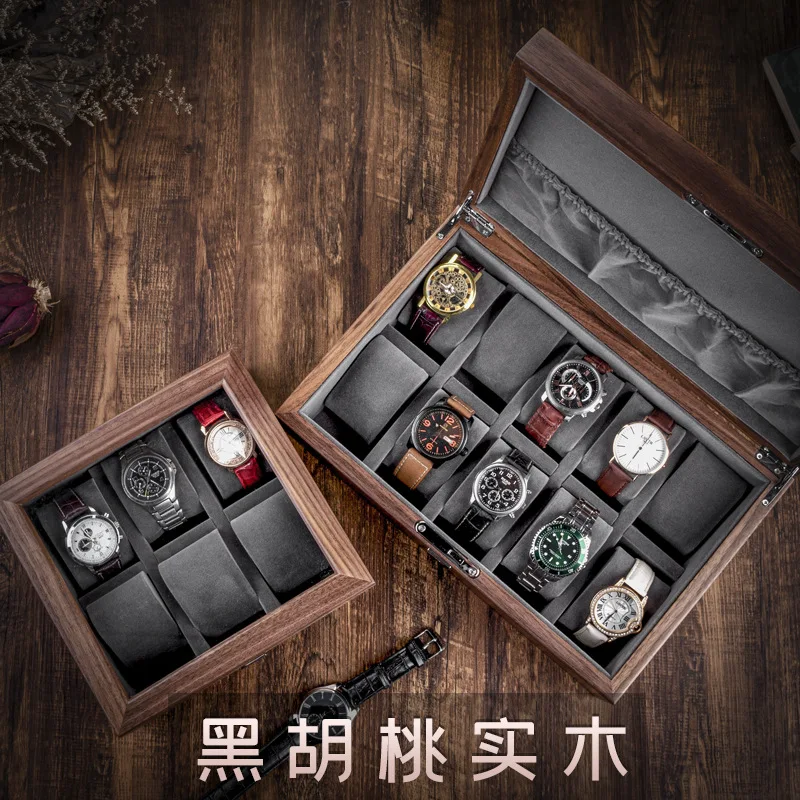 Walnut Wood Watch Storage Box with Lock Jewelry Bracelet Wooden Watch Boxes Storage Organizer Box Display Pillows Gift Ideas