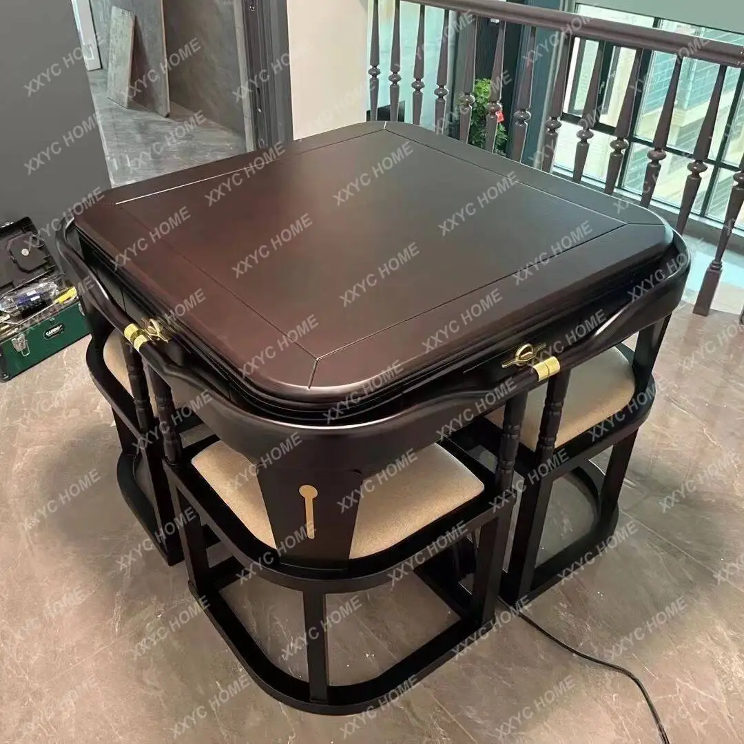 High-end solid wood mahjong table and dining table dual-purpose integrated round table silent new automatic mahjong machine