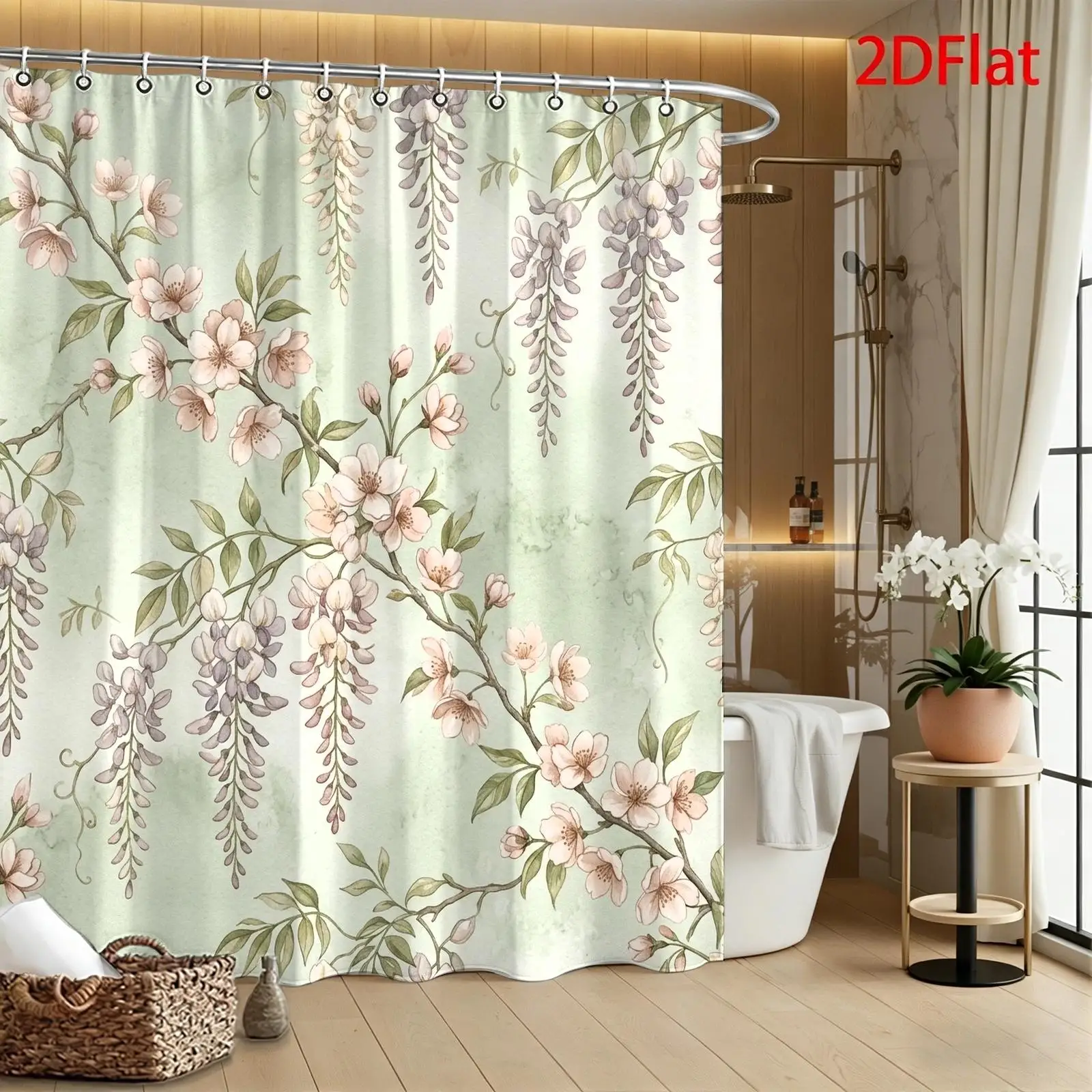 

Floral Shower Curtain Set Watercolor Spring Blossom Bathroom Linens Curtain Waterproof Modern Home Decoration Gift