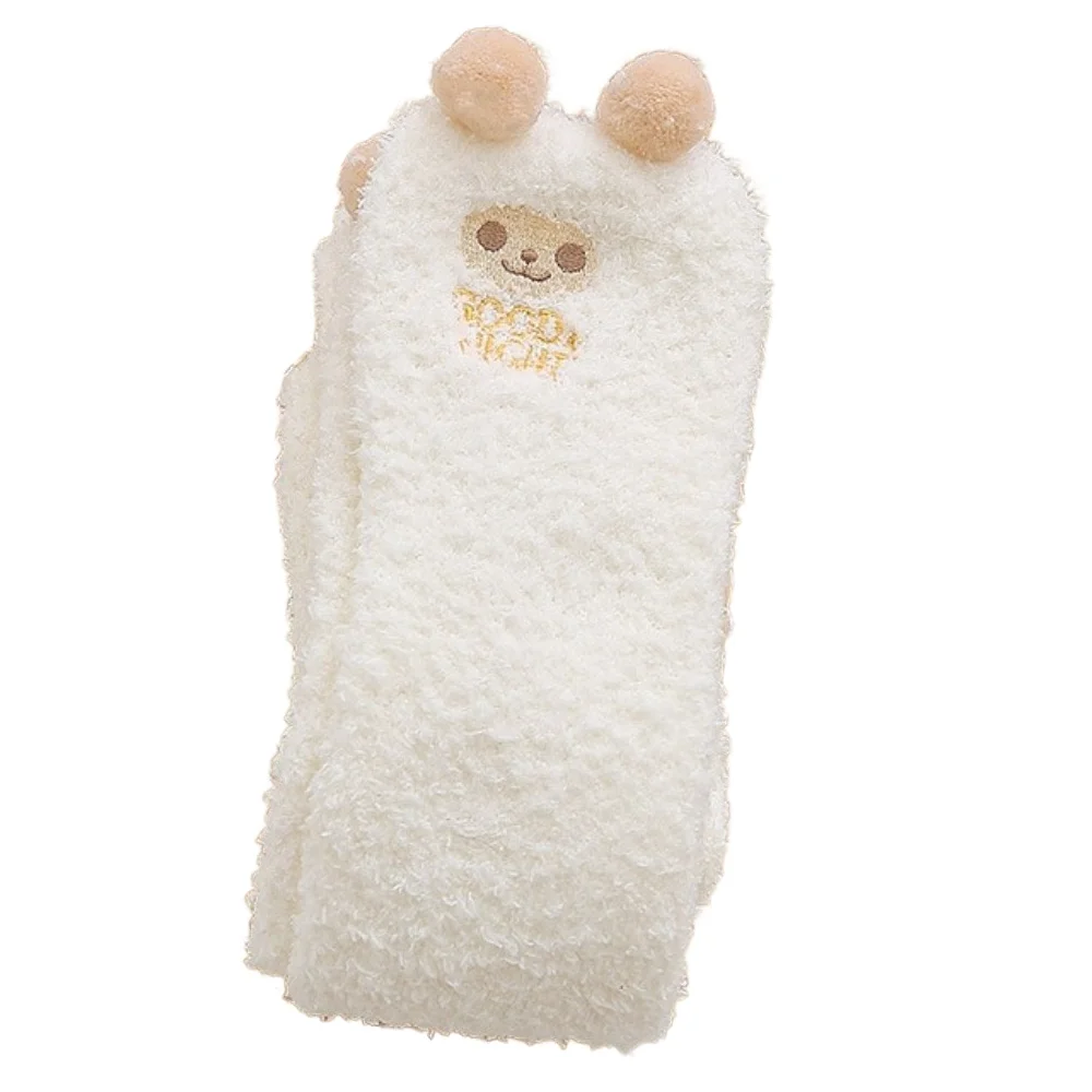 

Cozy Striped Over-knee High Socks Cartoon Bear Winter Stockings Women Thicken Hosiery Coral Fleece Stockings Children Stocking