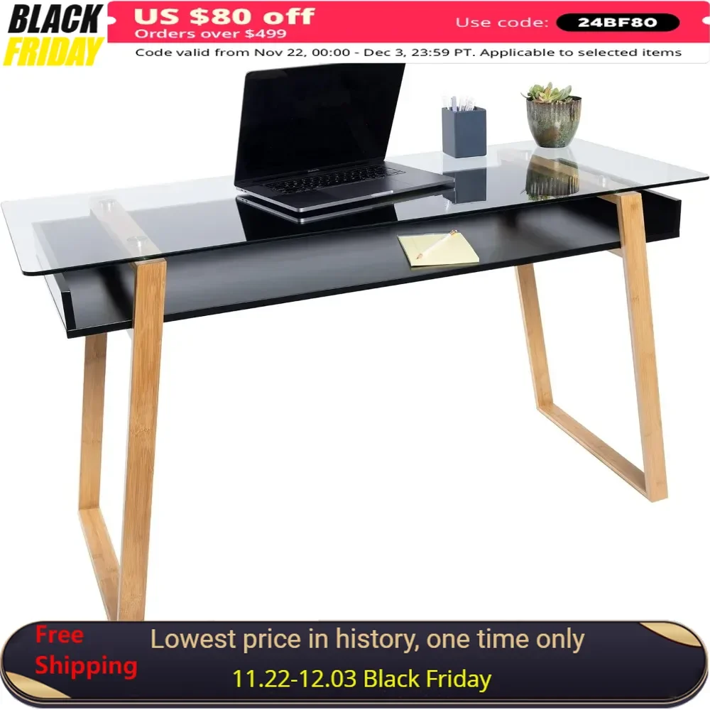 

Study Desk, Table with Glass Top and Shelf Space, Study Desk