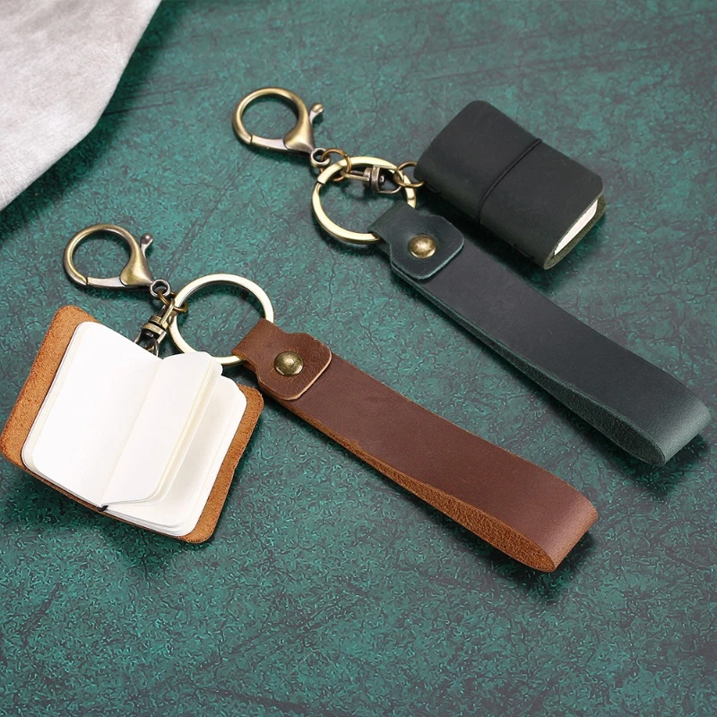 Custom Name Mini Travel Notebook Keychain Crazy Horse Leather Journal Pendant Bag Charm - view 4