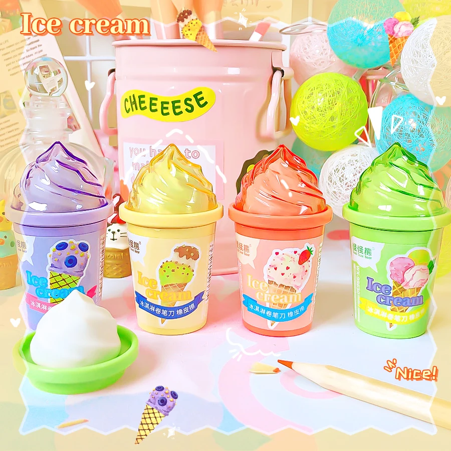 Aesthetic stationery back to school supplies Kawaii Stationery items ice cream Erasers rubber cute Pencil sharpener