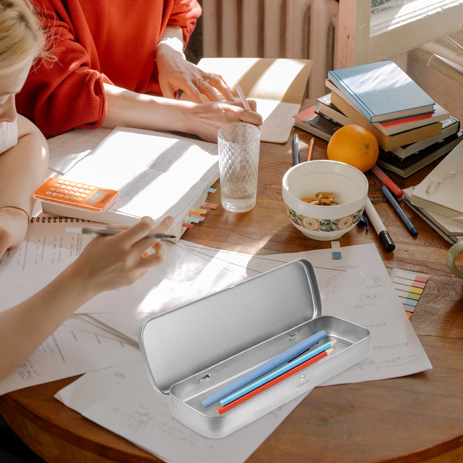 Tinplate Stationery Box Durable Practical Silver Curled Design Easy Use Gift Small Pencil Case Pen Storage Multi Functional