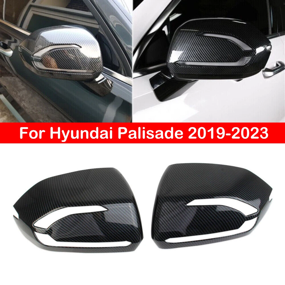 

For Hyundai Palisade 2019-2023 Rearview Side Mirror Cover Wing Cap Exterior Door Rear View Case Trim Carbon Fiber Look Silver