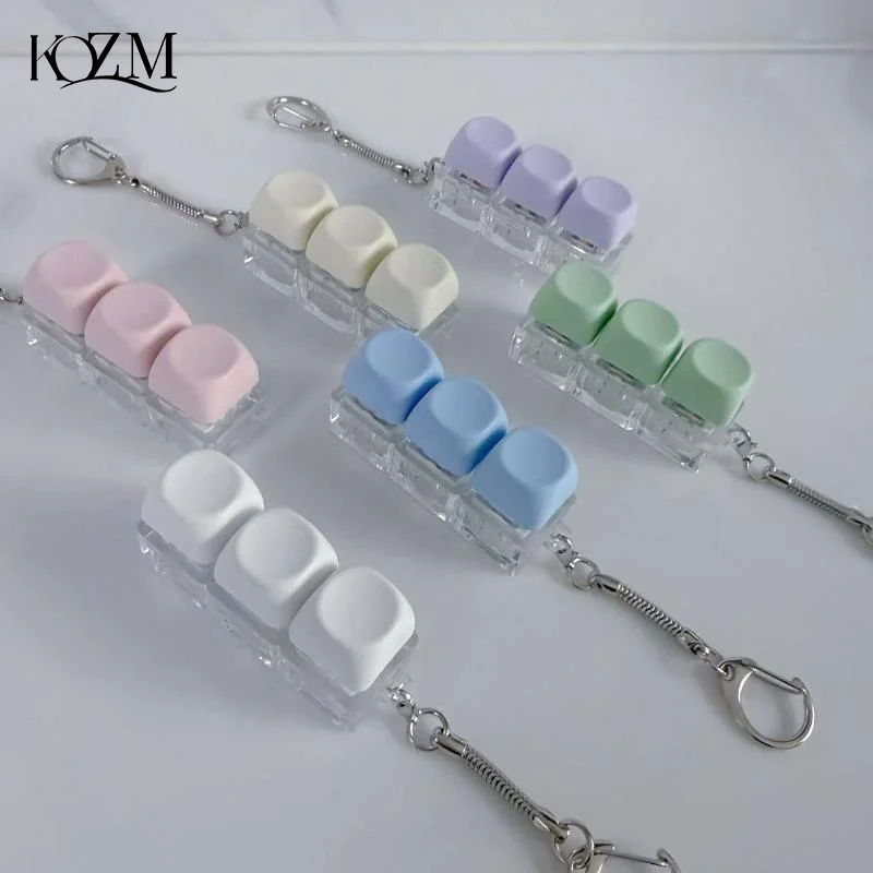 LED Button Keycap  Keychain Macaron Colors 4 Keys Keyboard Decompression Toys DIY Keyboard Keychain Toys For To Relief