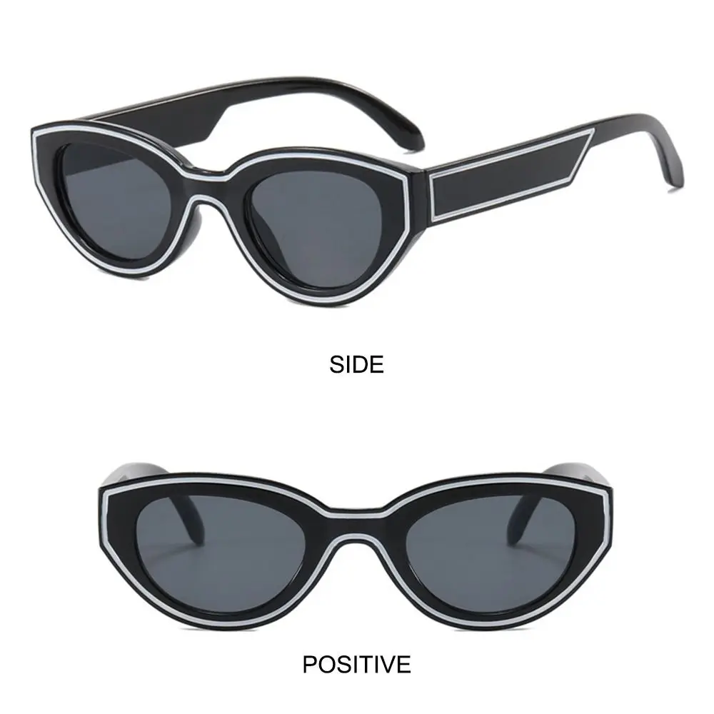 Striped Decoration Cat Eye Sunglasses UV400 Beach Travel Streetwear Black Shades Hip Hop Eyeglasses for Women & Men