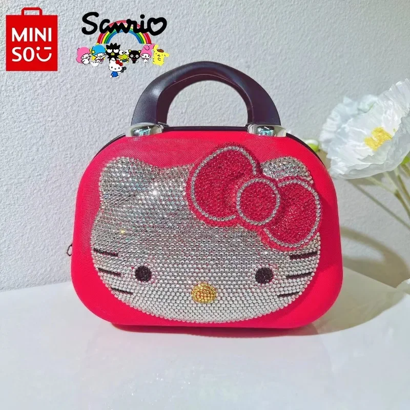 Miniso Hello Kitty Women's Travel Bag Fashionable High Quality Diamond Set Girl Storage Bag Short Distance Travel Mini Bag