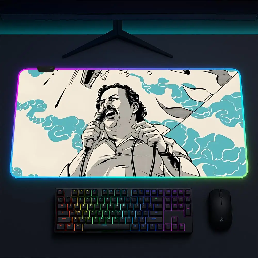 

Коврик для мыши TV P-Pablo Escobar, игровой коврик для мыши в стиле аниме, светодиодные настольные коврики с подсветкой, резиновые настольные коврики XXL с RGB-подсветкой