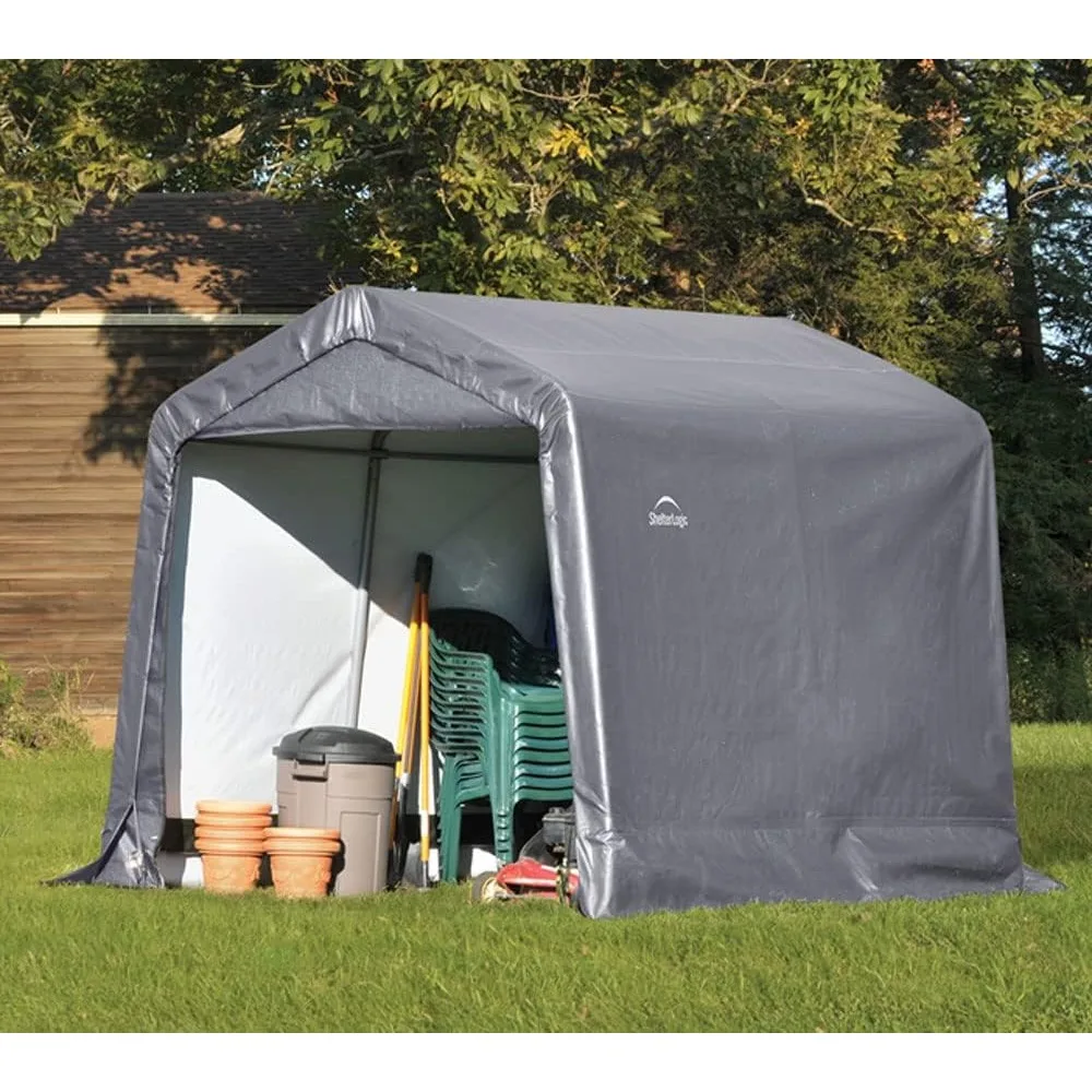 All Season Steel Metal Peak Roof Outdoor Storage Shed with Waterproof Cover and Heavy Duty Reusable Auger Anchors