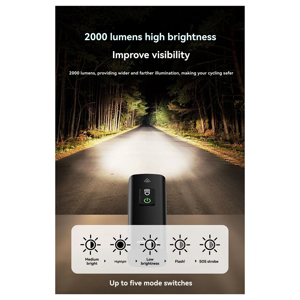 ABJV LED ضوء دراجة قابل لإعادة الشحن BR 2000 لومينز مصباح يدوي الطريق الدراجة الجبهة الخلفية العلوي مصباح الدراجات الضوء الخلفي