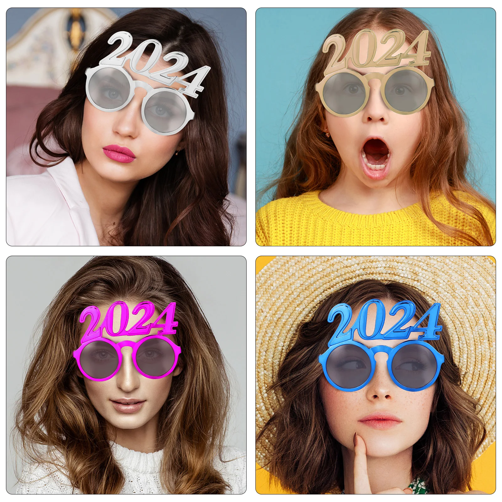 

4 pcs Funny Sunglasses Party Props New Year 2024 Eye-catching Plastic Eyewear Comfortable Design for Parties Photo Props