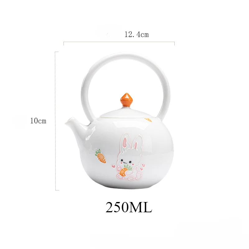 Japanese Hand-painted Moe Rabbit Teapot Lifting Pot Household White Porcelain Bubble Teapot Ball Hole Filter Kung Fu Tea Set