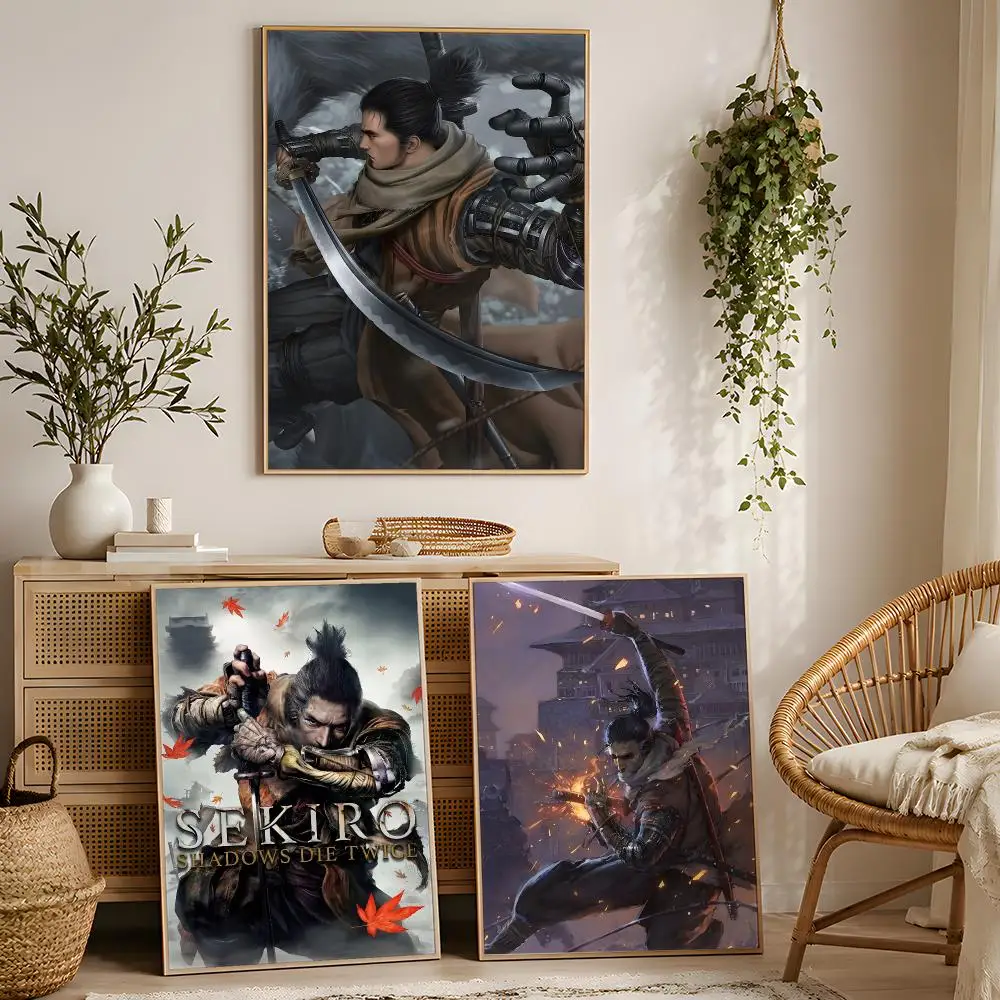 Game S-Sekiro Shadows Die Twice Poster Stylized Art Textured Canvas Mural For Bedroom Living Room Interior Wall Decoration
