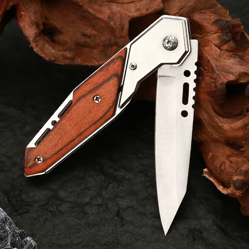 Classic outdoor folding knives with high hardness, camping collection gifts, colorful wooden handle knives