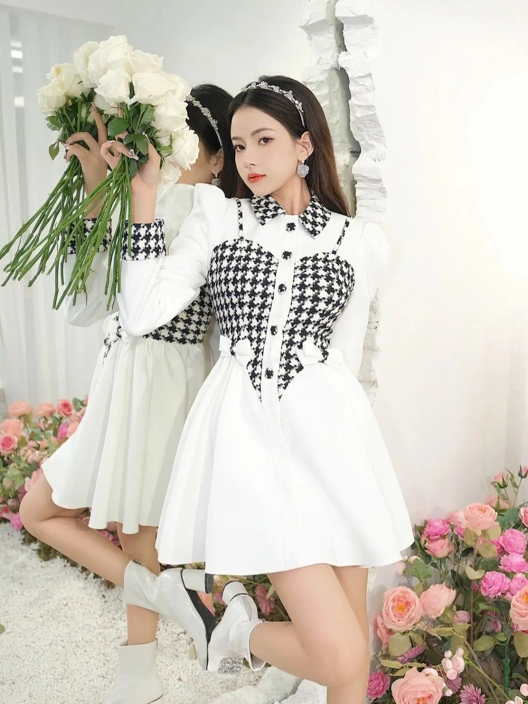 Hot selling small fragrant style dress paired with French shirt sweet  spicy style queen fan fried street fake two piece dress