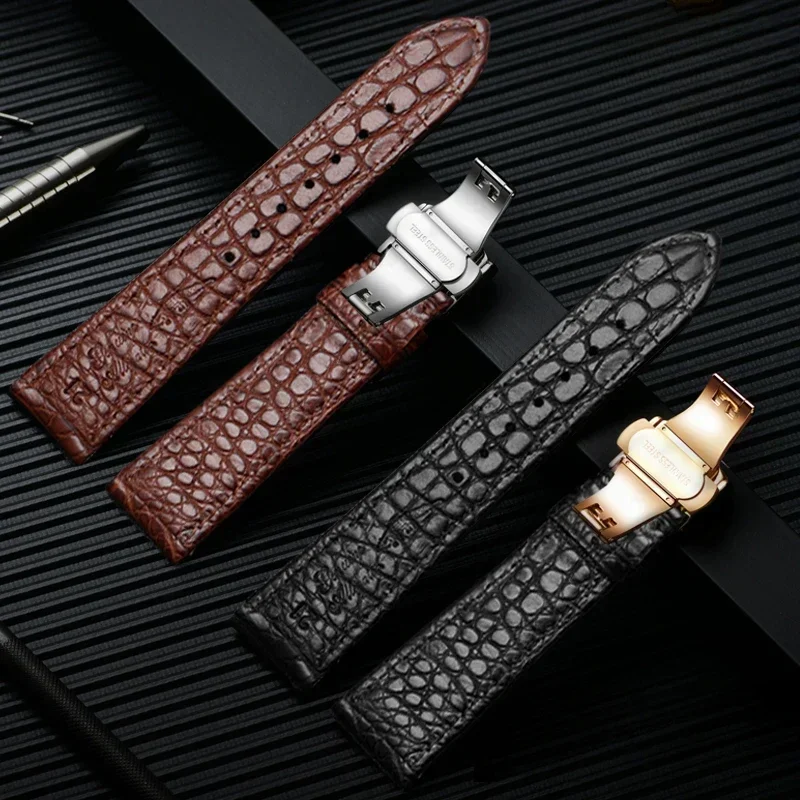 Piel de cocodrilo de doble cara para hombres y mujeres para Bao Po Bao Jia Jaeger-LeCoultre Omega Longines 18 19 22mm correa de reloj de cuero genuino